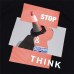 SOMKUZU Men’s Graphic Printing Stop and Think Short-Sleeved T-Shirt - Black